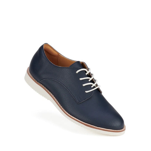 Rollie Womens Derby Rec Navy Tumble Leather Shoe